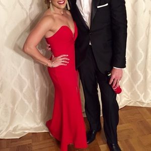 ASOS Red Deep Sweetheart Thigh Slit Formal Dress